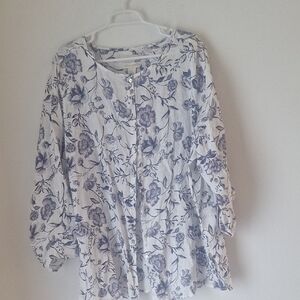 Cynthia Rowley Blue and White Floral Blouse